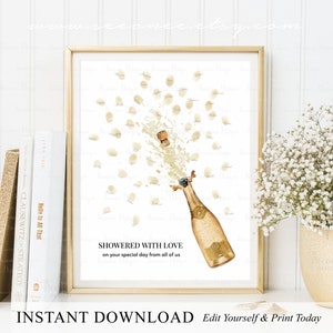 DESCARGA INSTANTE Libro de visitas con huellas dactilares de fiesta de champán editable, libro de visitas con huellas dactilares de champán, ideas de regalos para brunch y despedida de soltera burbujeante