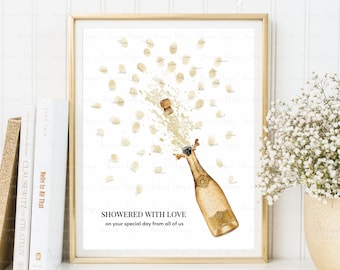 INSTANT DOWNLOAD Editable Champagne Party Thumbprint Guest Book, Champagne Fingerprint Guestbook, Brunch And Bubbly Bridal Shower Gift Ideas