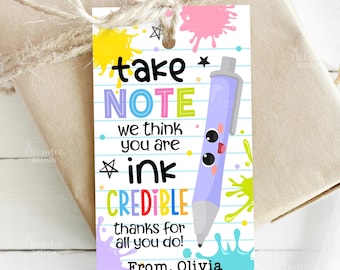 Teacher Appreciation Gift Tag Marker Pen Take Note INKcredible Teachers Appreciation Week Gift Tags Teacher End Of School Year Tag Template