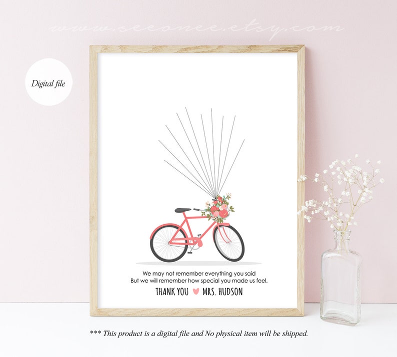 Birthday gift Teacher appreciation gift printable poster Baby shower Bicycle Thumbprint guestbook Bridal shower Fingerprint guestbook