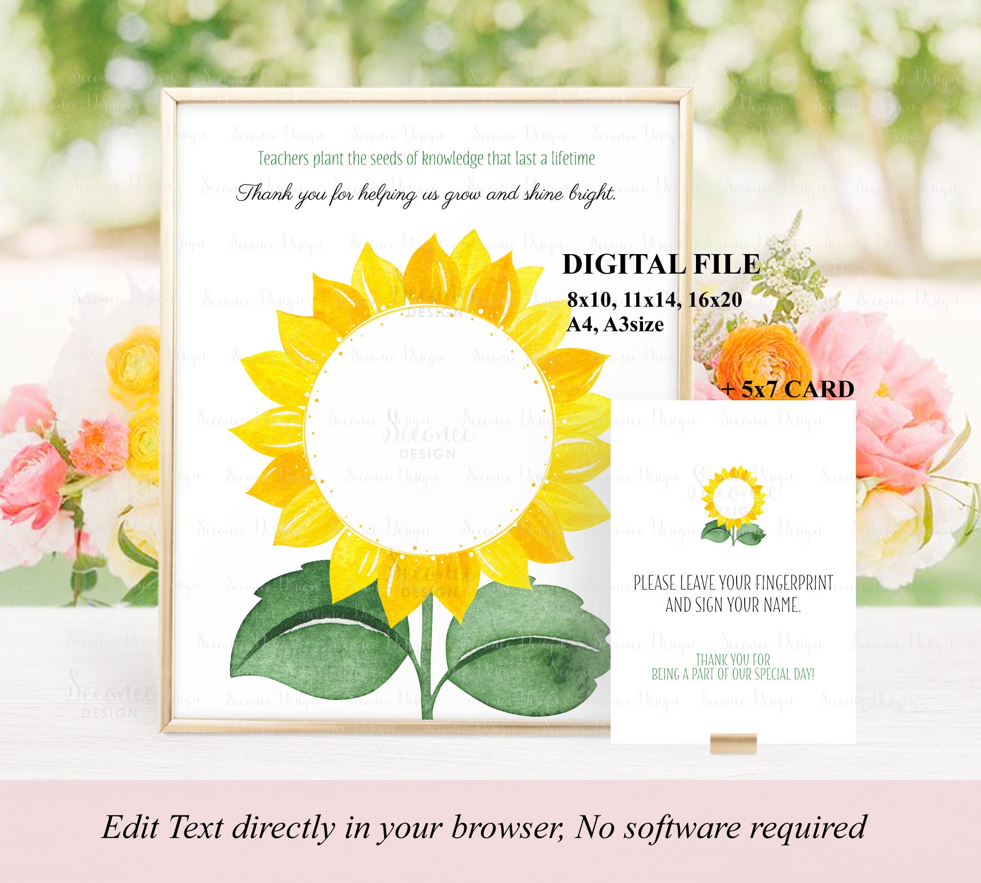 INSTANT DOWNLOAD Editable Sunflower Teacher Appreciation Gift Etsy