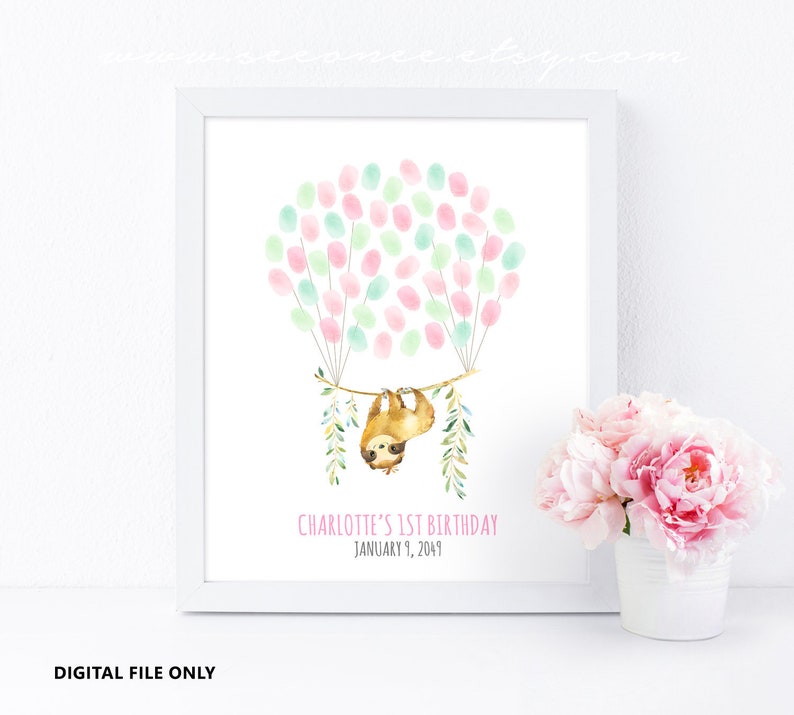 Sloth party decoration printable Sloth birthday guestbook alternative let/'s hang Sloth baby shower guest book Digital file Baby keepsake