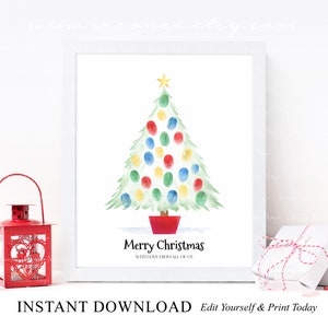 SOFORTIGER DOWNLOAD Bearbeitbarer Weihnachtsbaum Fingerabdruck Art Kid Craft, Frohe Weihnachten Fingerabdruck Poster Zeichen, Ferienschule Lehrer Geschenk