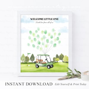 INSTANT DOWNLOAD bewerkbare Let's Par-Tee Golf Baby Douche Vingerafdruk Gastenboek Poster, Golf Neutrale Baby Douche Vingerafdruk Gastenboek Cadeau