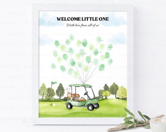 INSTANT DOWNLOAD Editable Let's Par-Tee Golf Baby Shower Thumbprint Guest Book Poster, Golf Neutral Baby Shower Fingerprint Guestbook Gift
