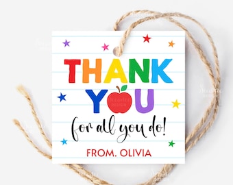 Teacher Appreciation Gift Tags Thank You For All You Do Teacher Gift Tag School Printable Gift Tags Labels Template Instant Digital Download