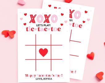 Valentine Let's Play Tic Tac Toe Card Printable Classroom Valentines XOXO Tic Tac Toe Board School Valentine Party Activity Game Gift Tags