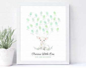 INSTANT DOWNLOAD Editable Gender Neutral Lamb Fingerprint Guestbook Alternative, Baptism Keepsake, Sheep Baby shower gift, Lamb party decor