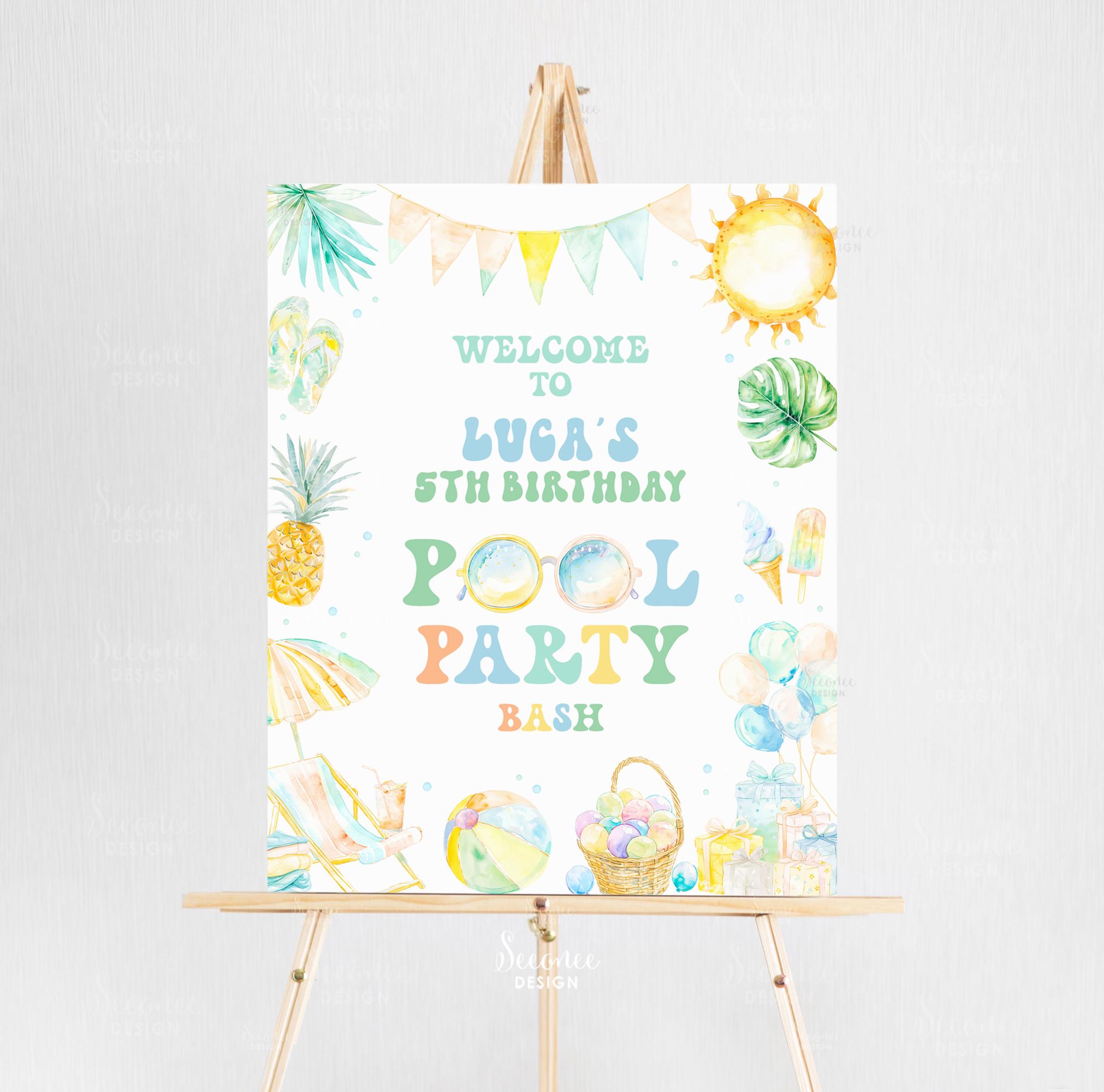 Editable Pool Party Welcome Sign Tropical Splish Splash Bash Pool Party ...
