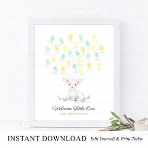 INSTANT DOWNLOAD Editable Our Little Lamb Baby shower Fingerprint Guestbook Alternative, Sheep Thumbprint Balloon Poster, Baby Keepsake Gift