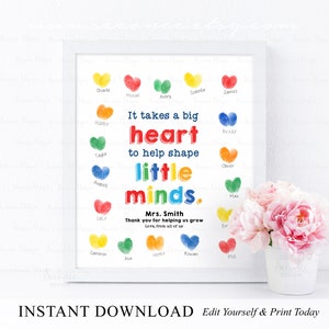 Regalo di apprezzamento per l&#39;insegnante modificabile Arte dell&#39;impronta digitale, Grazie per averci aiutato a far crescere il regalo, Regalo di fine anno, Idee regalo personalizzate per l&#39;insegnante