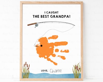 I Caught The Best Grandpa Handprint Craft, Father's Day Gift For Grandfather, Fathers Day Keepsake From Kids, Fising Grandpa Birthday Gift