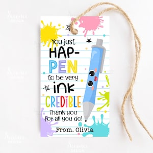 Teacher Appreciation Pen Tag, Ink-credible Pen Gift Tag Printable, Inkcredible Teacher Thank You Pen Gift Tags, End Of Year School Gift Tag