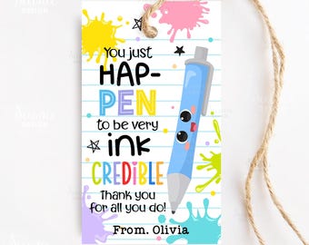 Teacher Appreciation Pen Tag, Ink-credible Pen Gift Tag Printable, Inkcredible Teacher Thank You Pen Gift Tags, End Of Year School Gift Tag
