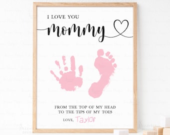 Mothers Day Mommy Handprint Footprint Craft Gift Printable, Mother's Day DIY Baby Kids Toddler Hand Print Sign, Mommy Birthday Gift Ideas