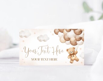 Editable Brown Teddy Bear Place Card, We Can Bearly Wait Food Label Card, Buffet Food Tent Card, Folded Food Cards, Tented Food Label A1A2