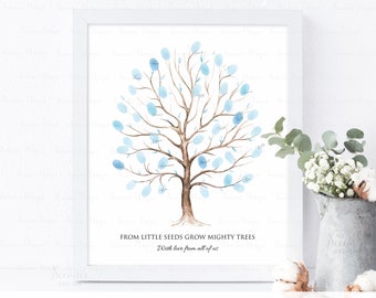 INSTANT DOWNLOAD Editable Winter Fingerprint Tree Guestbook Alternative, Blue Thumbprint Tree Guest Book Sign Poster, Birthday Keepsake Gift