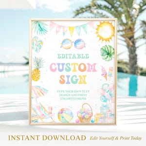 Editable Pool Party Custom Sign Tropical Splish Splash Pool Party Bash Birthday Party Decoration Table Sign Printable Instant Download PP01