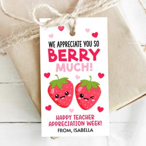 Étiquettes cadeaux aux fraises Nous vous remercions pour votre plaisir Personnel scolaire bénévole Semaine de remerciements pour les enseignants Cadeau de remerciement Étiquettes gourmandes, étiquettes de faveur