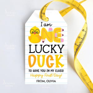 Lucky Duck Back To School Gift Tags Printable Rubber Duck First Day Of School Class Favor Tag Students Teacher Treat Label Instant Download