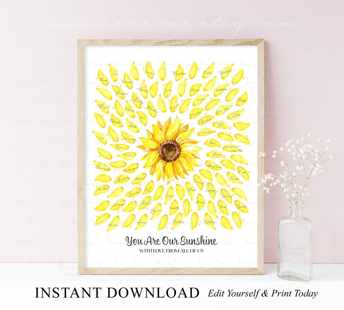 INSTANT DOWNLOAD Editable Sunflower Petals Sign in Poster, Sunflower ...