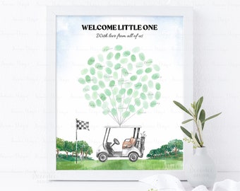 INSTANT DOWNLOAD Editable Let's Par-Tee Golf Baby Shower Thumbprint Guest Book Poster, Gender Neutral Baby Shower Fingerprint Guestbook Gift