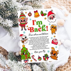 Aankomstbrief elfen I&#39;m Back-brief Hallo elfenbrief van je elf Welkomstbrief kinderen kerst afdrukbare elfenretourmail bewerkbaar digitaal