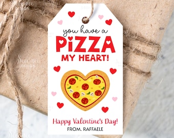 Printable Pizza My Heart Valentines Day Tag Pizza Valentine Exchange Tags Classroom Valentines Treat Label School Editable Digital Download