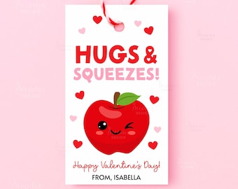 Printable Applesauce Valentines Gift Tag Hugs And Squeezes Valentine's Day Tag Class Preschool Classroom Kids Squeeze Pouch Gift Tags Labels