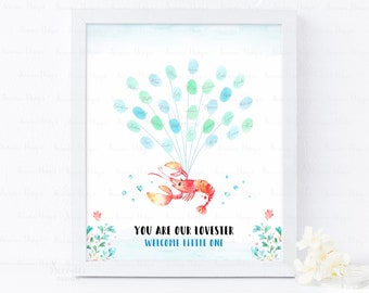 TÉLÉCHARGEMENT INSTANTANÉ Modifiable Red Lobster Baby shower Empreinte digitale Livre d’or Alternative, Écrevisse Thumbprint Poster Sign, Seafood Party Decor