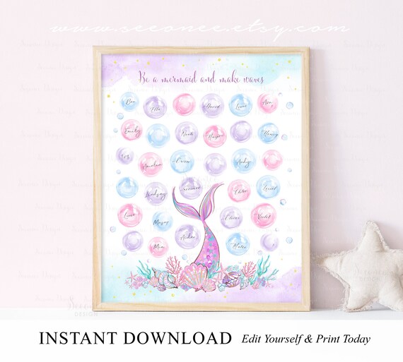 INSTANT DOWNLOAD Editable 32 Bubbles Pink Purple Mermaid Tail | Etsy