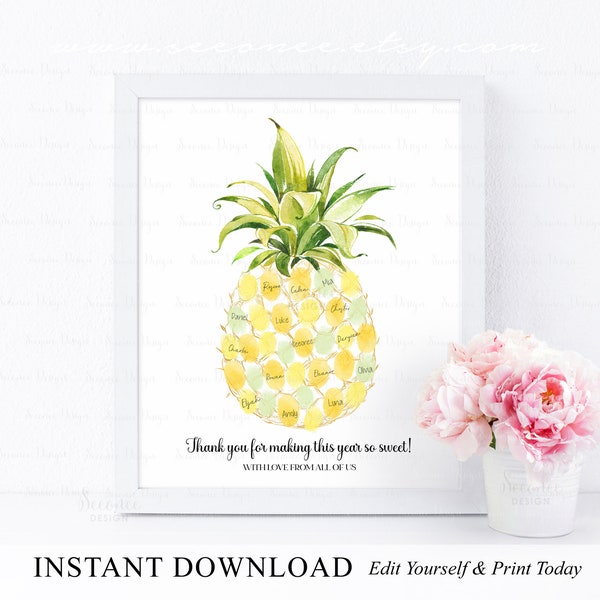 Editable Pineapple Teacher Appreciation Gift Ideas, Thank You For Helping Us Grow, Pineapple Fingerprint Art, Sweet Teacher End Of Year Gift