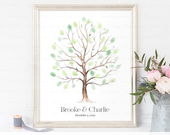 INSTANT DOWNLOAD Editable Wedding Fingerprint Tree Guestbook Alternative, Engagement Thumbprint Guest Book Sign, Anniversary Keepsake Gift