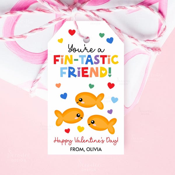 You're A Fin-tastic Friend Valentine Goldfisch Geschenkanhänger Klassenzimmer Vorschule Goldfisch Snacks Non Candy Valentine Karten Treat Tag Printable