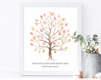 INSTANT DOWNLOAD Editable Fall Fingerprint Tree Guestbook Alternative, Maple Tree Thumbprint Art Keepsake, Orange Tree Party Gift Ideas