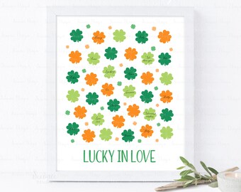SOFORTIGER DOWNLOAD Bearbeitbares Glück Verliebtes Grün Orange Klee Gästebuch Sign In Poster, St. Patricks Day Geburtstagsgeschenk, Shamrock Baby shower