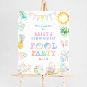 Editable Pool Party Welcome Sign Tropical Splish Splash Bash Pool Party Sign Poster Summer Swimming Pool Party Decor Instant Download PP01