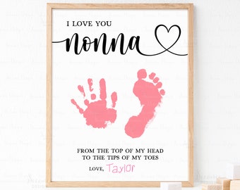 Mothers Day Nonna Handprint Footprint Craft Gift Printable, Mother's Day DIY Baby Kids Toddler Hand Print Sign, Birthday Gift For Grandma