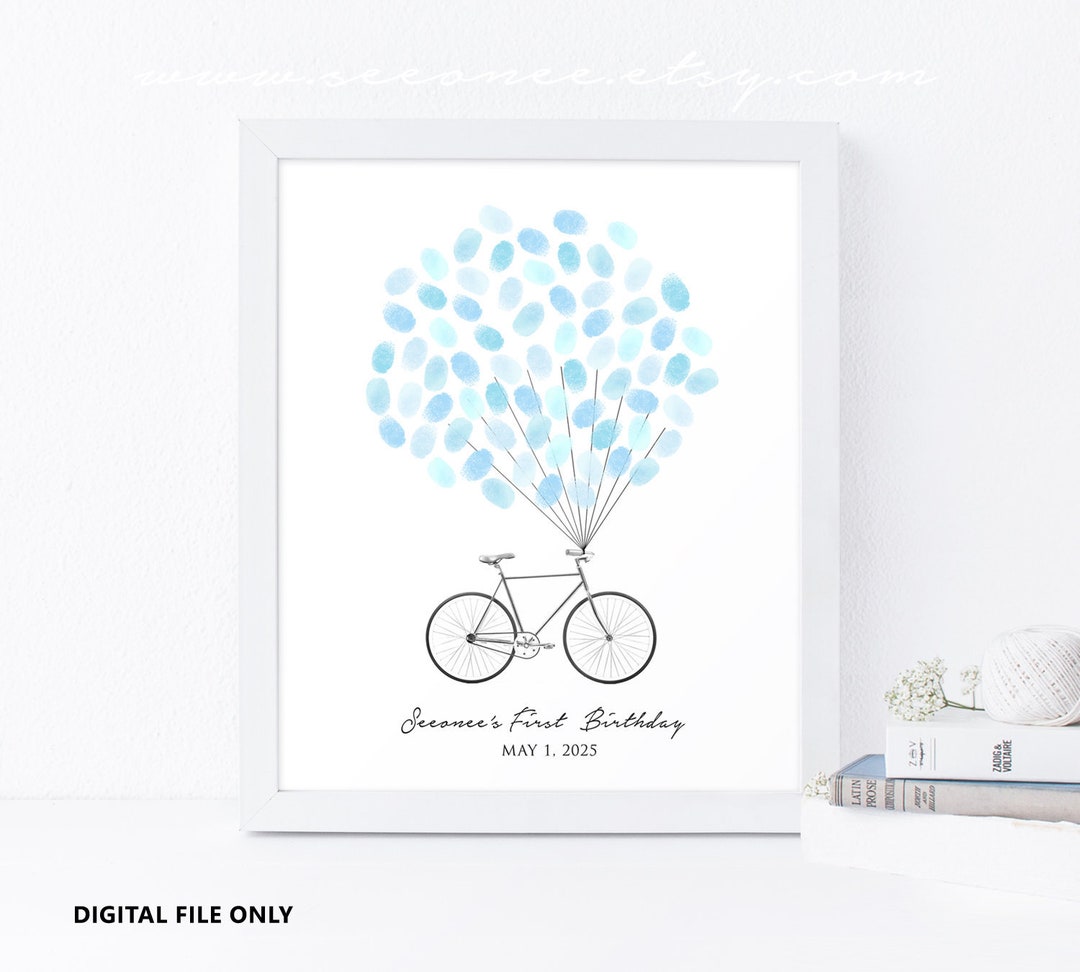 Bike Fingerprint Guestbook Bicycle Birthday Thumbprint - Etsy