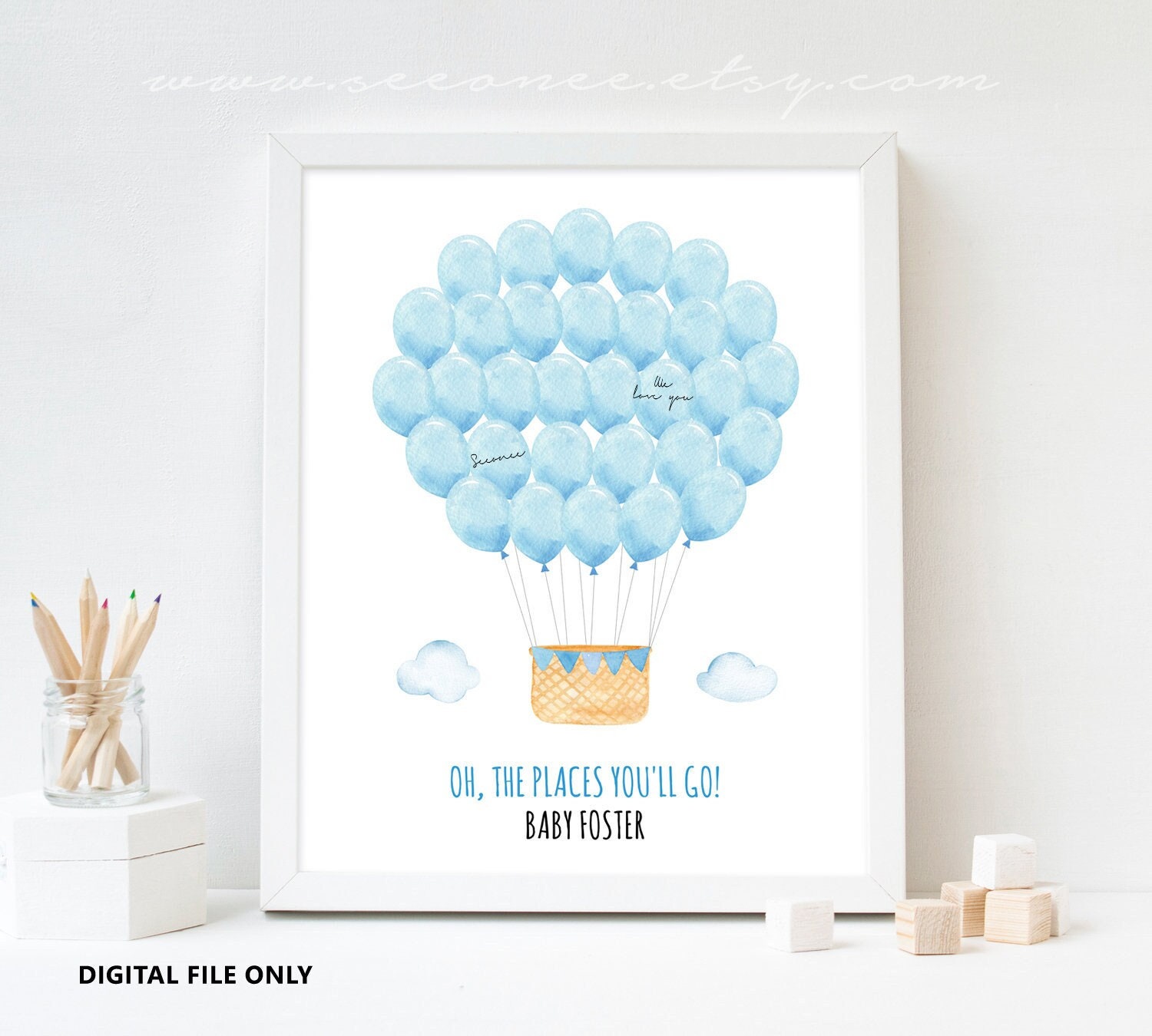 Hot Air Balloon Signature guestbook, Baby shower Guestbook, Birthday Guestbook, Sign in poster, Sign in balloon, Digital file Printable Gift