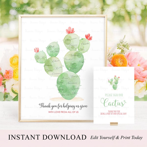 INSTANT DOWNLOAD Editable Cactus Signature Teacher Appreciation Gift,  Printable Succulent Teacher Keepsake Sign Poster, Teacher Gift Ideas