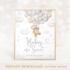 Babies Are Sweet Signs Bear Balloon Baby Shower, Gender Neutral We Can Bearly Wait Baby Shower Take a Treat Sign, Bear Baby Shower Sign A1B4