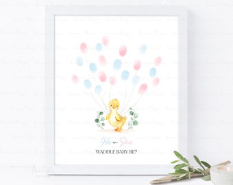 INSTANT DOWNLOAD Editable Duckling Gender Reveal Fingerprint Guestbook Alternative, Waddle It Be, Duck Gender Guess, Thumbprint Poster Sign