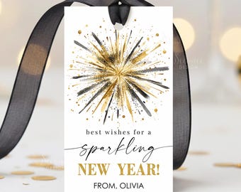 Sparkling New Year Gift Tag Template, Printable New Year's Eve Party Favor Tags, Editable NYE Fireworks Tags Labels Instant Download