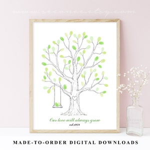 Fingerabdruck Baum mit Schaukel Gästebuch Alternative, Fingerabdruck Poster Gästebuch, Geburtstagsgeschenk, Stammbaum, Reunion Andenken, Hochzeitsbaum