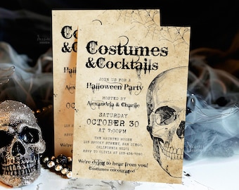 Halloween Kostüme Und Cocktails Einladung Vintage Erwachsenen Halloween-Dinner-Party einladen Vorlage Kostüm-Party Evite Digitaler Download HP03