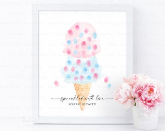 INSTANT DOWNLOAD Editable Pink Blue Sprinkled With Love Party Fingerprint Guestbook Sign, Here's The Scoop, Ice Cream Birthday Gift Ideas