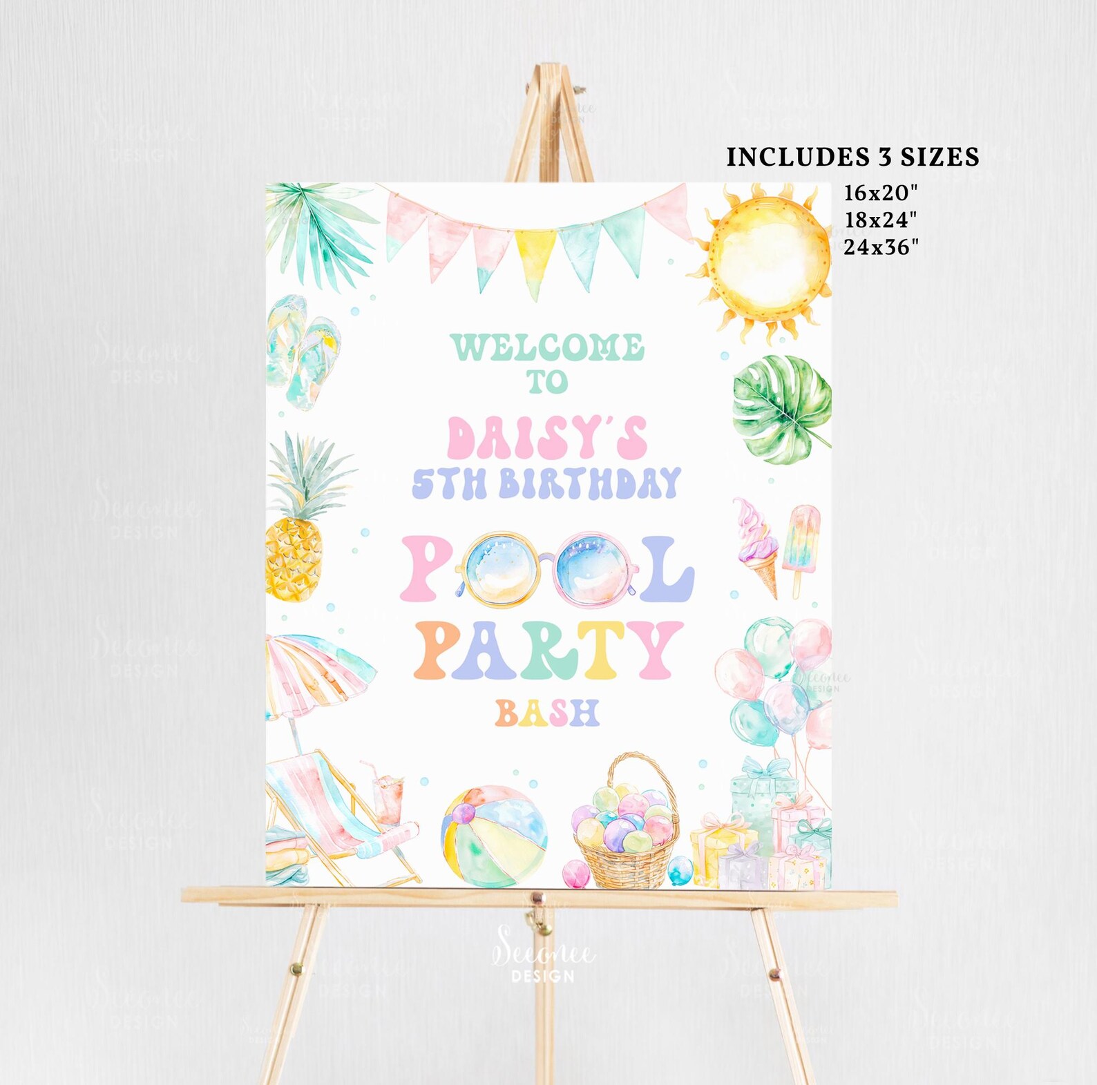 Pool Oarty Signs Editable Pool Party Welcome Sign Tropical Splish Splash Bash Pool Party ...
