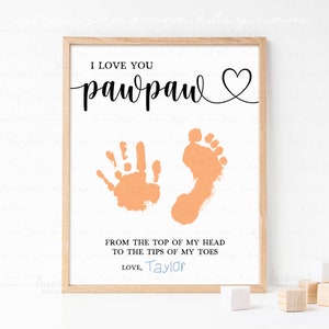 Idées cadeaux d'anniversaire de grand-père, artisanat d'empreintes de pas de patte de patte de patte de la fête des pères imprimable, cadeau d'impression de main de bébé enfants tout-petits pour papa