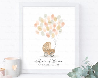 INSTANT DOWNLOAD Editable Gender Neutral Baby Shower Fingerprint Guestbook Sign, Boho Baby Shower Thumbprint Guest Book Poster Baby Keepsake